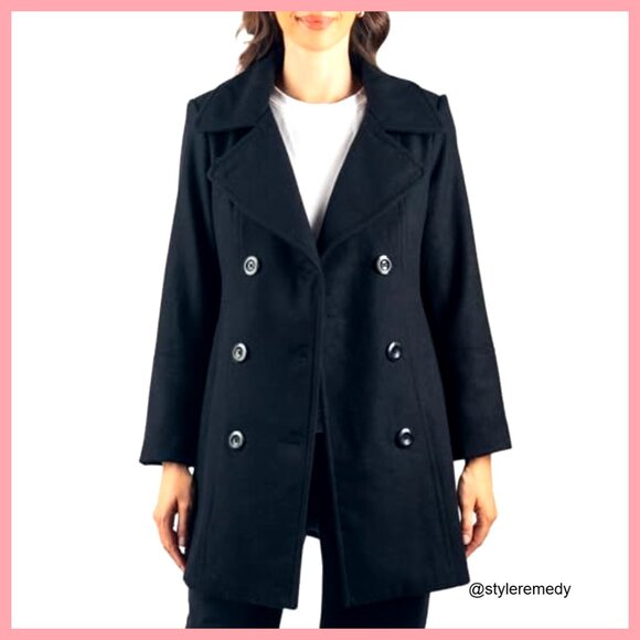 Wool Blend Peacoat Double Breasted Winter Coat A-Line Jacket - Picture 4 of 7